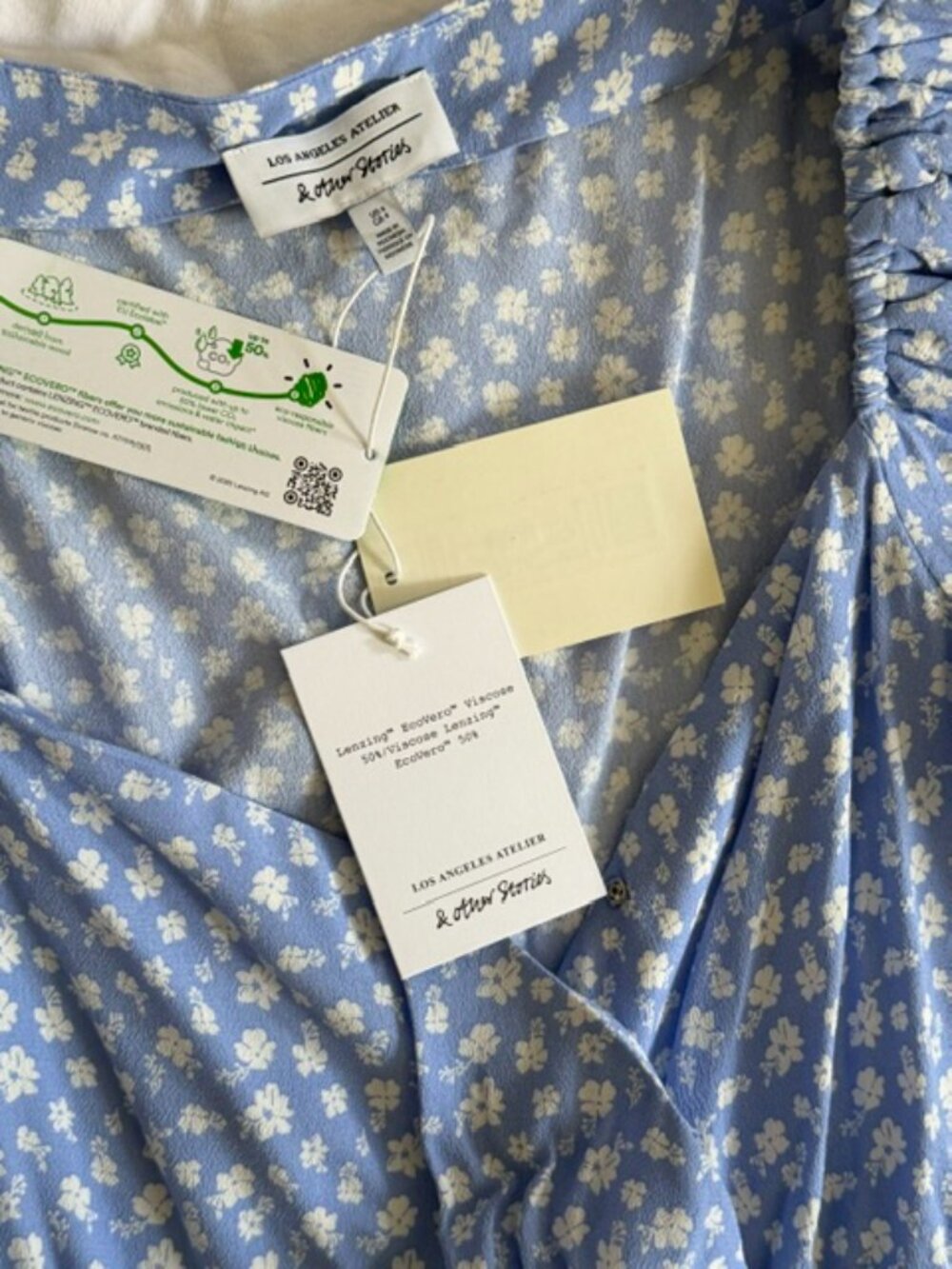 NWT & Other Stories Blue Floral Puff Sleeve Wrap Top – Size 4